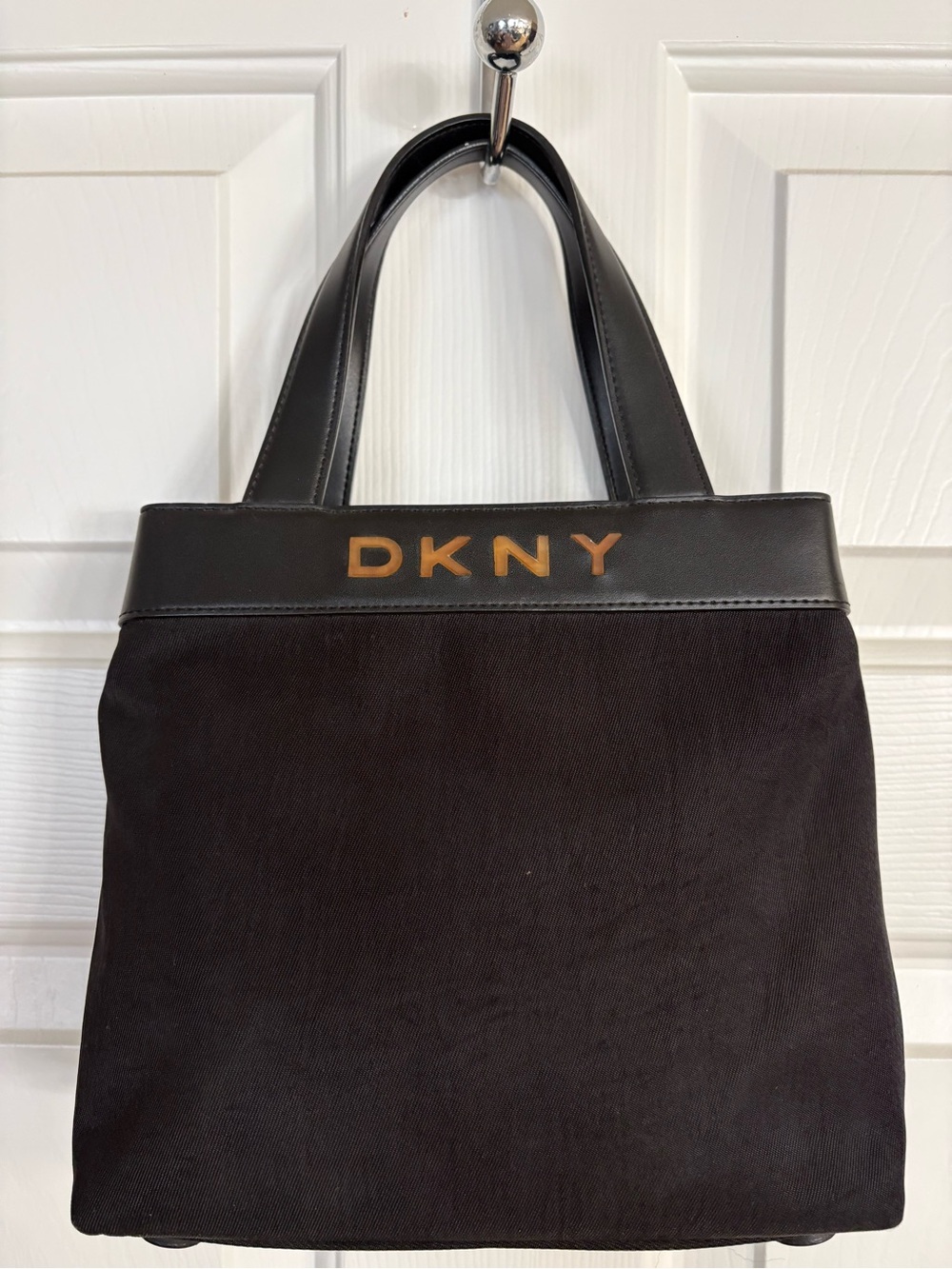 DKNY Black Canvas Small Tote with Beautiful Logo Accent